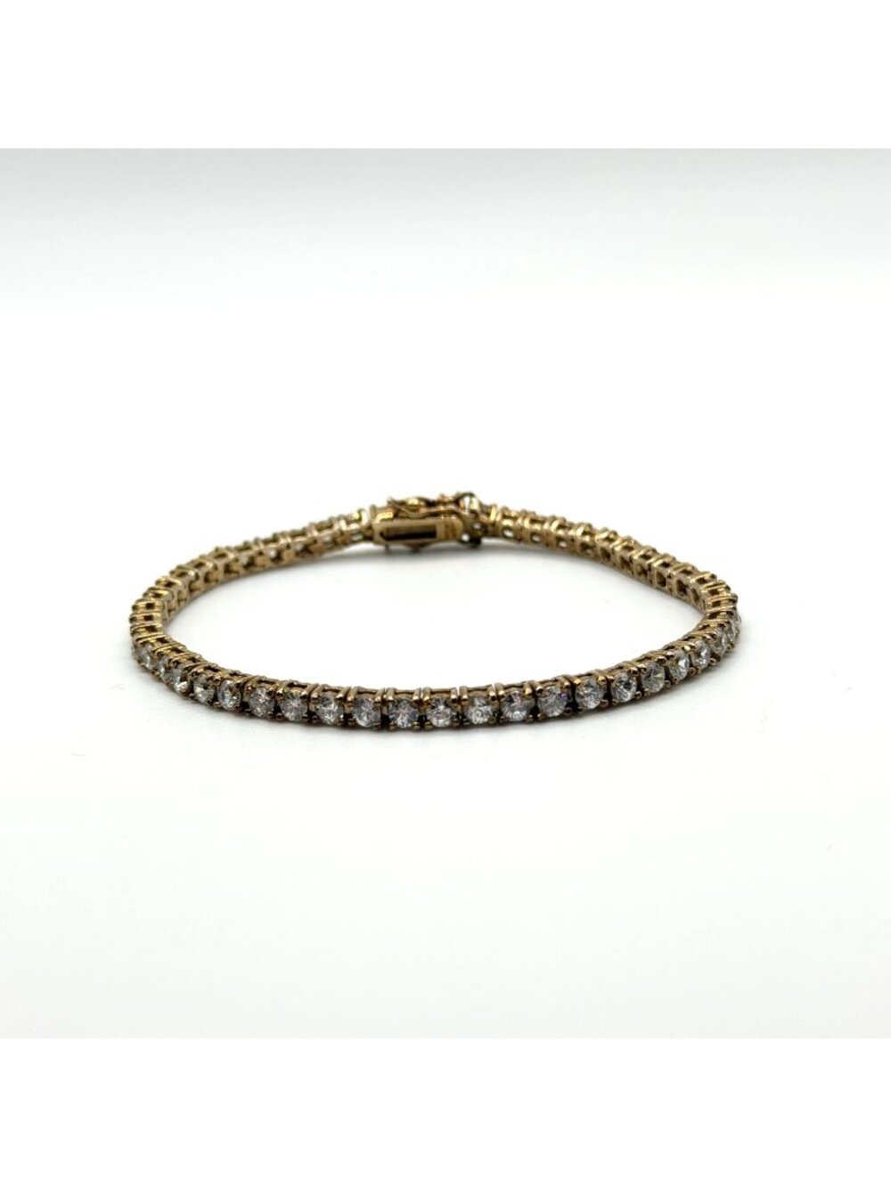 Gold Tone Bracelet With Round-Cut CZ Stones & 925 Clasp